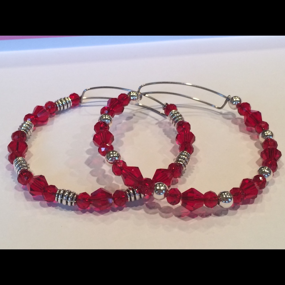 Red Crystal Handmade Expandable Bangle Bracelet