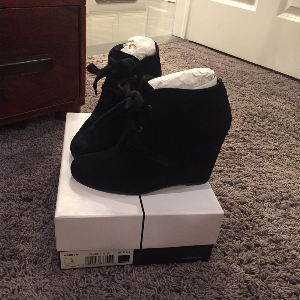 Black suede dolce vita wedge booties