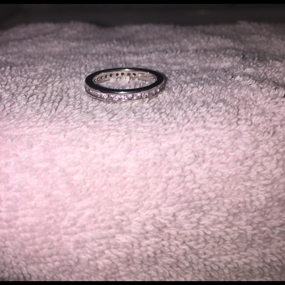 Silver stackable ring (925) with pink rhinestones