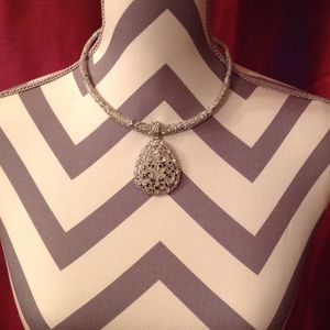 Silver tone CZ necklace