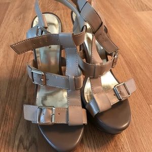 Beige strappy high heel sandals