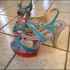 Lulu Townsend Colorful Strappy Platform Heels 8.5