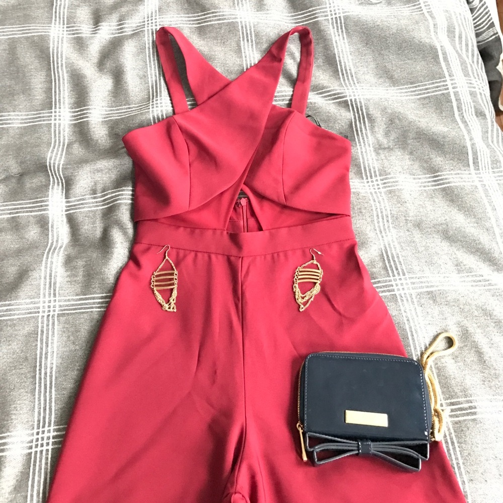 Red Floor Length Criss Cross Halter Romper❤️🌹