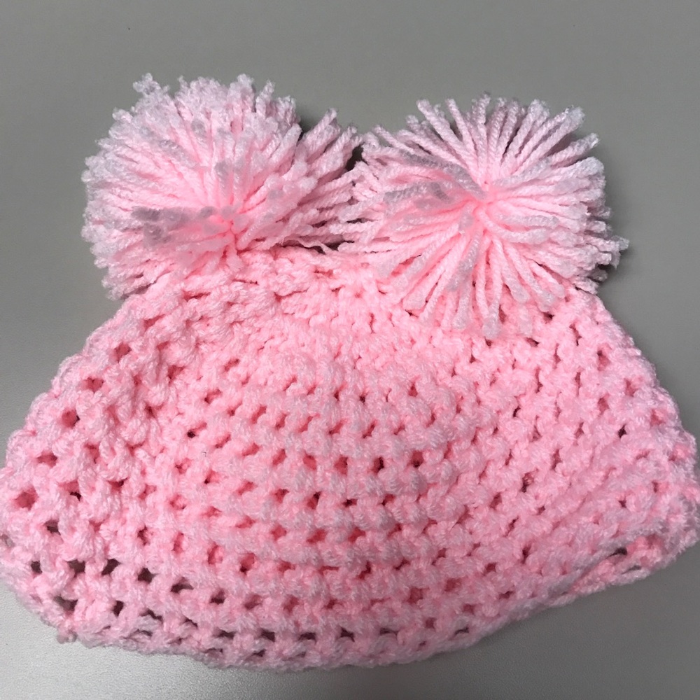 Handmade pink crotchets baby Pom Pom hat