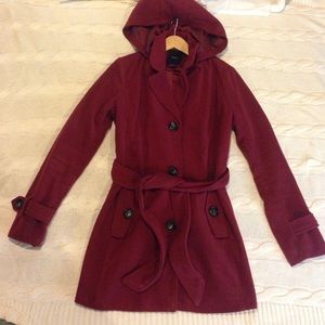 Forever 21 burgundy micro-fleece peacoat S