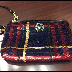 Sequin coach wristlet
