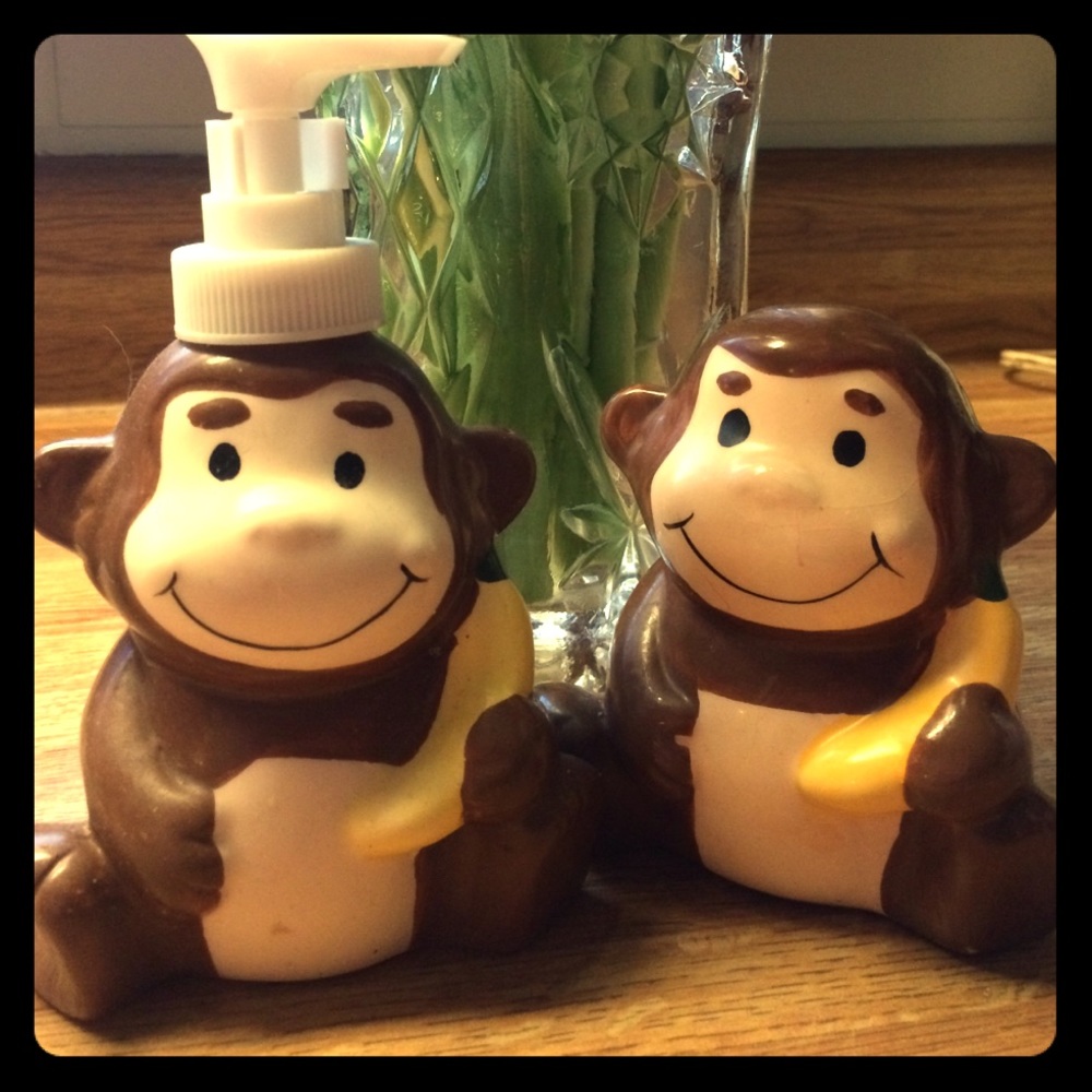 Monkey soap dispenser and toothbrush holder