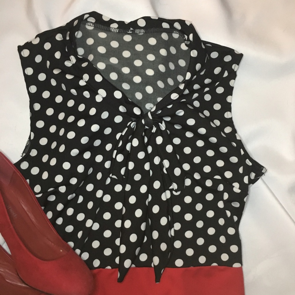 Black & White Polka Dot with Red Skirt - Dress