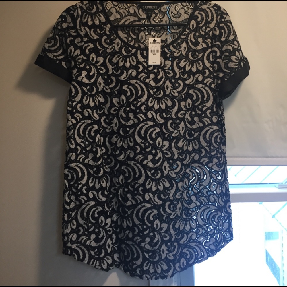 Express black and white lace Blouse NWT, size S
