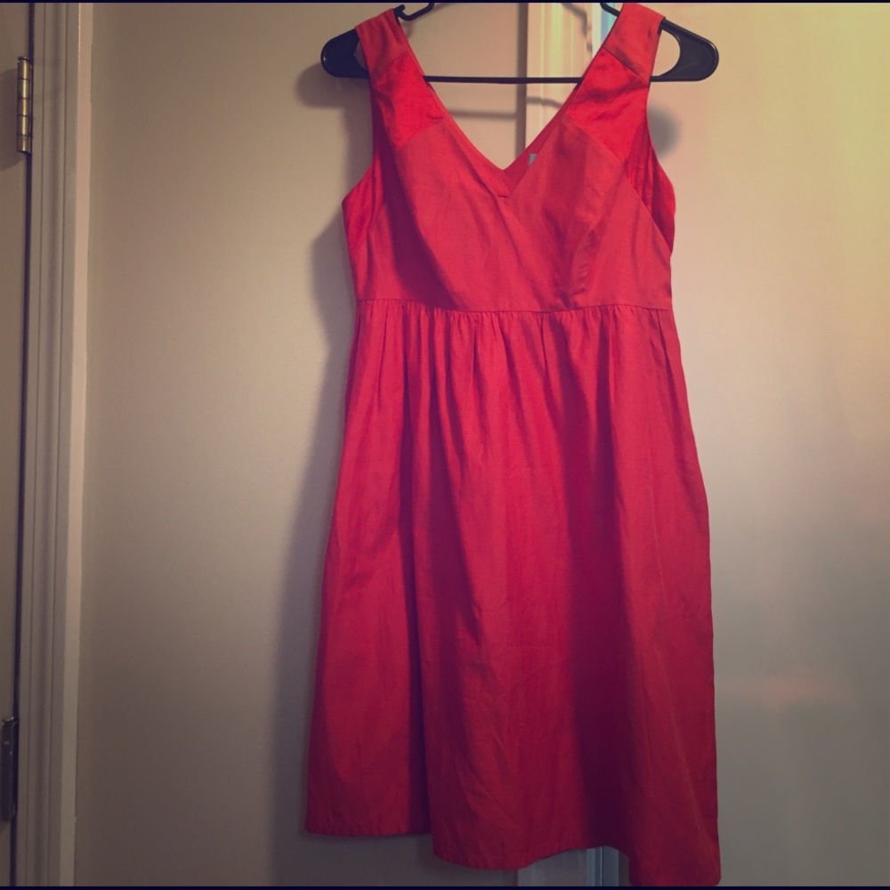 Barneys CO-OP red/coral, v-neck dress - size small