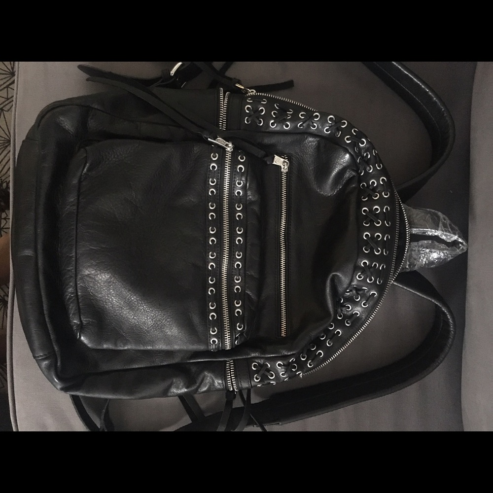 Ash  - Black Leather Backpack