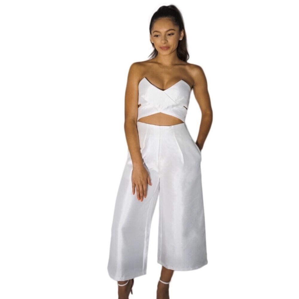 White culotte jumpsuit cutout jumpsuit