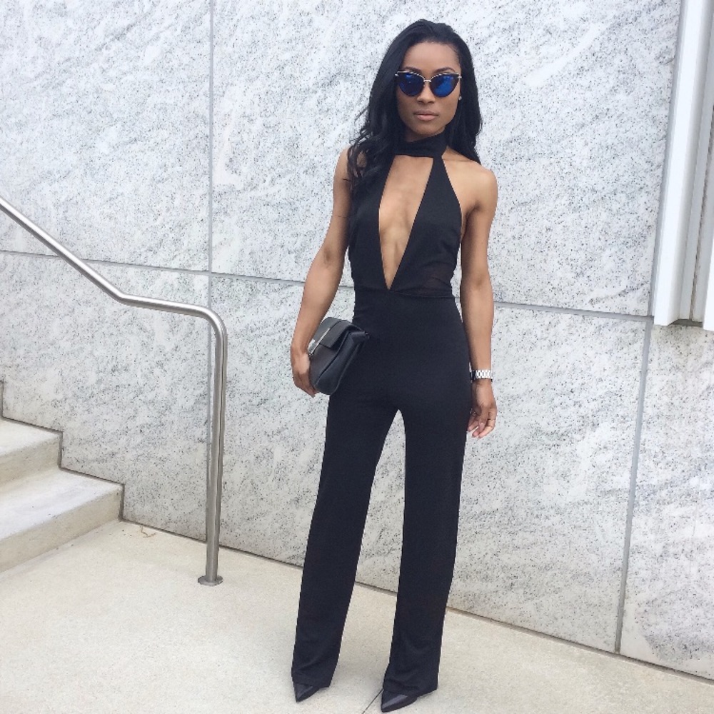 Halter Deep V neckline jumpsuit
