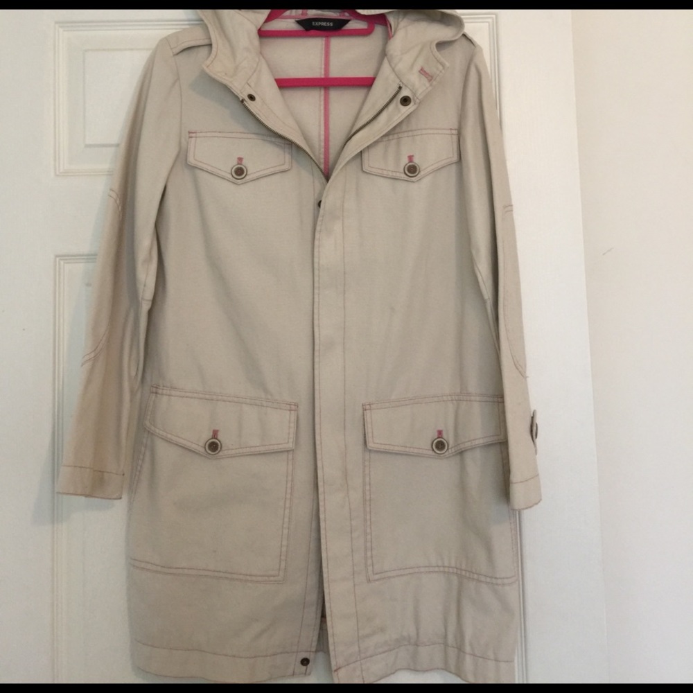 Express cream and pink stitching trench coat