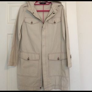 Express cream and pink stitching trench coat