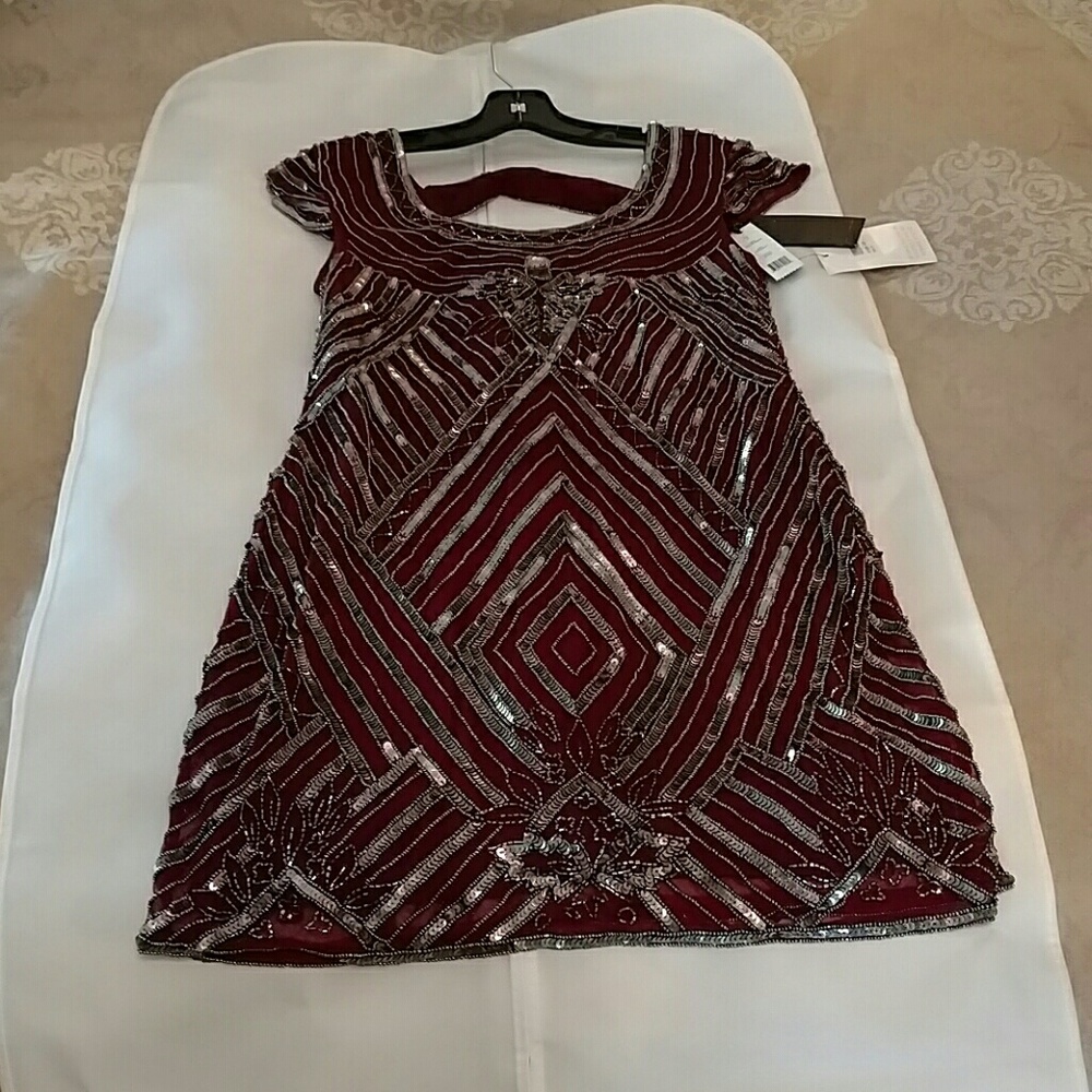 Walter Baker Burgundy, Beaded Tulle Dress