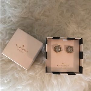 Kate spade silver glitter earrings in box