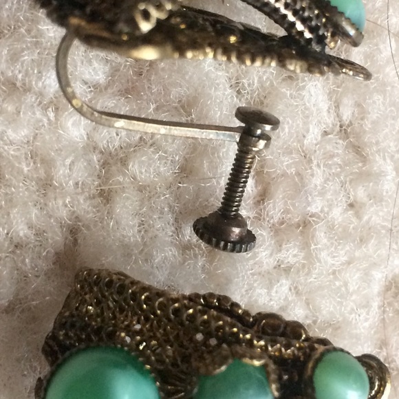 Vintage Czech Green Glass Jewelry Set - Picture 3 of 4