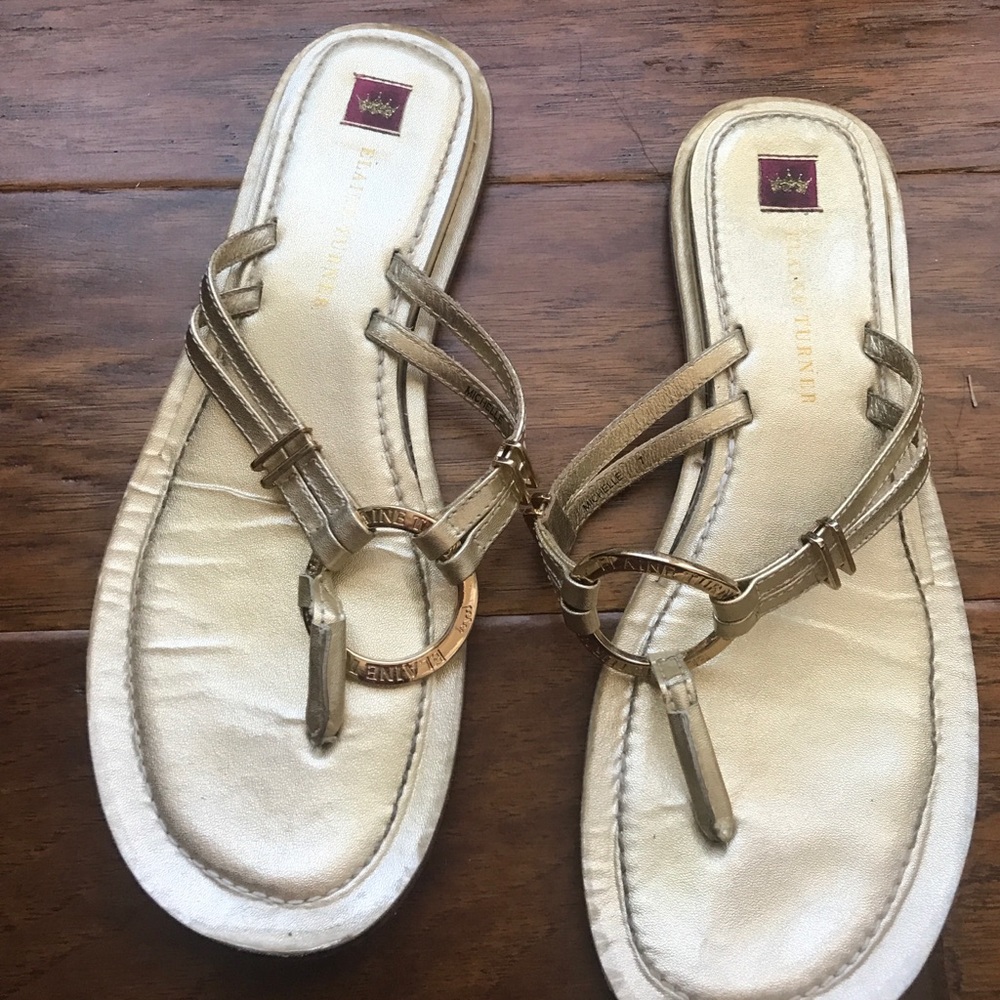Elaine Turner gold thong sandals