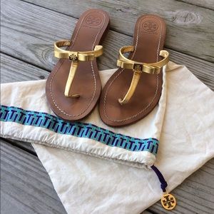 Tory Burch Gold T Strap Sandals size 8.5
