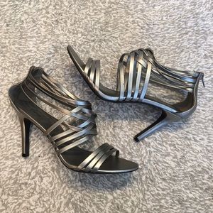 LIKE NEW Silver Heels with Beautiful Weave Details