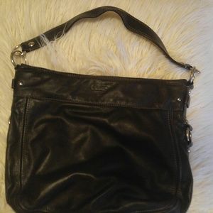Black leather coach handbag