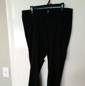 Black slacks, blue lace lining on waistline area