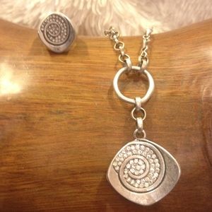 Silver tone CZ necklace and ring set