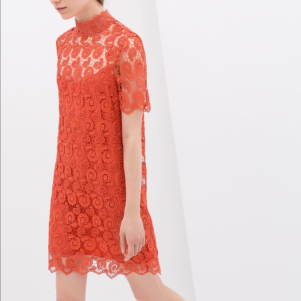 NWT Zara crochet orange lace dress.