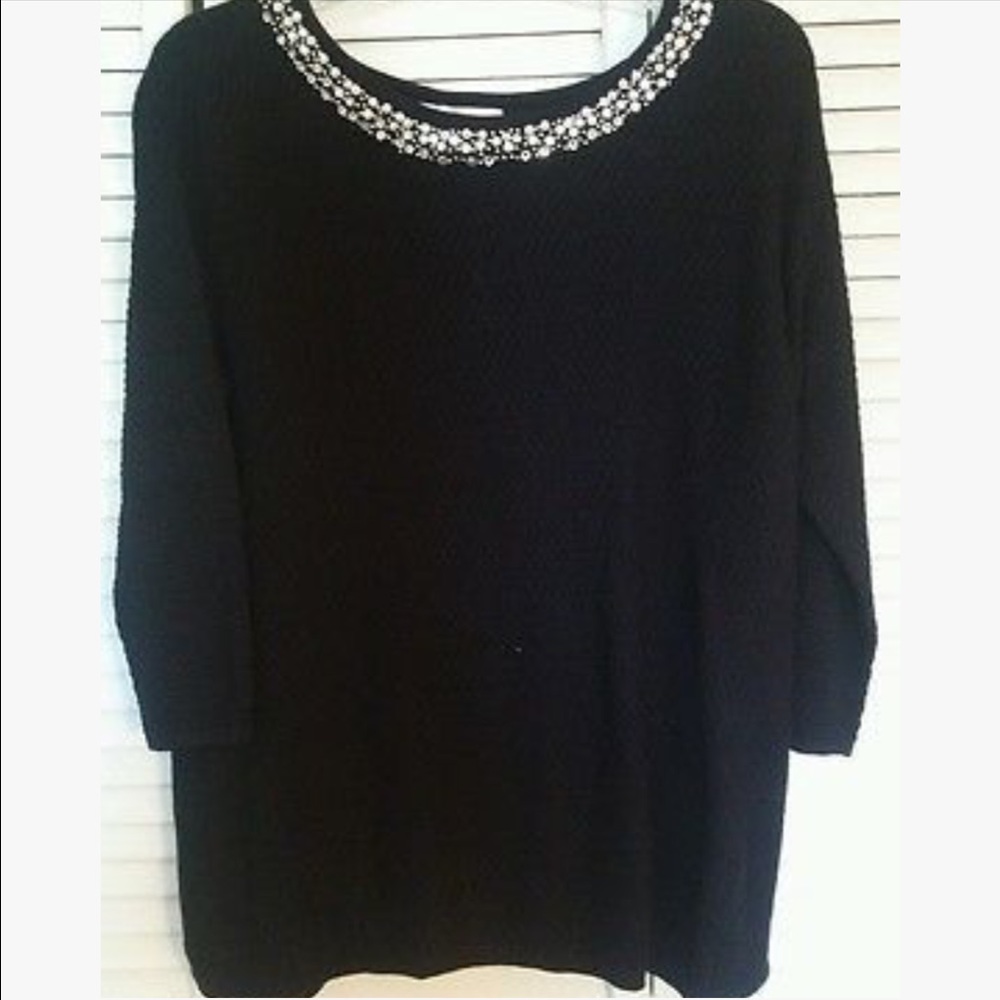 Black Hinge Sweater with Embellished Collar