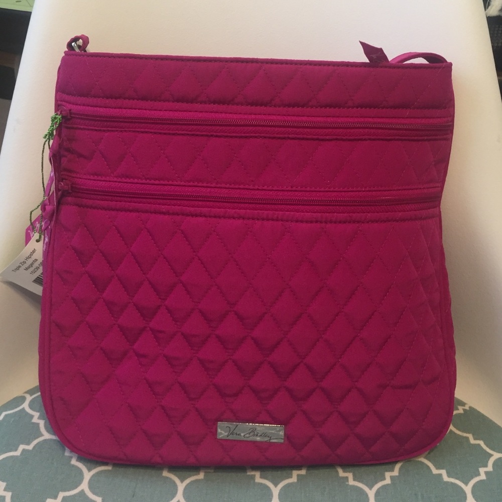 Vera Bradley triple zip hipster in magenta nwt