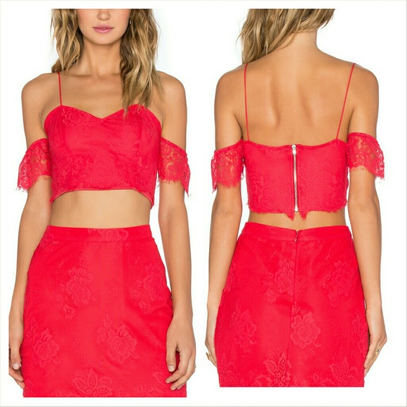 NBD Tops - NBD Fever Red Lace Crop Top