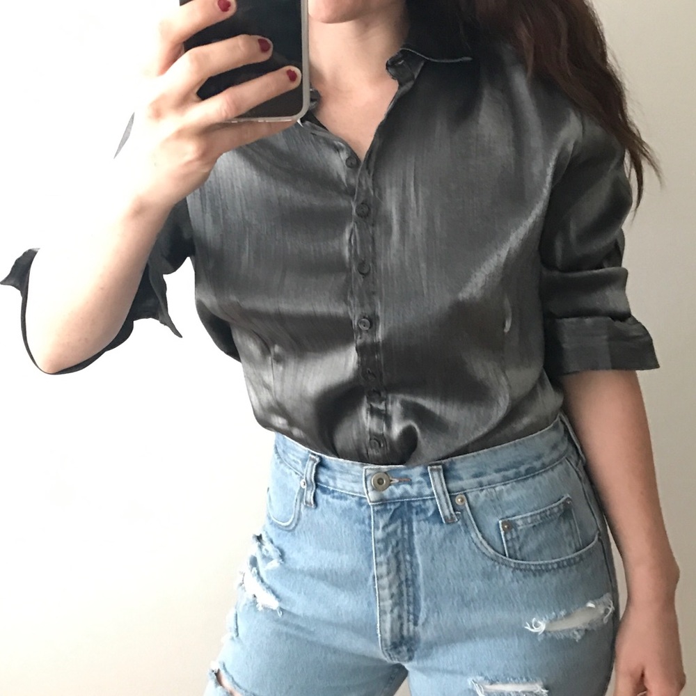 vintage metallic gray  blouse