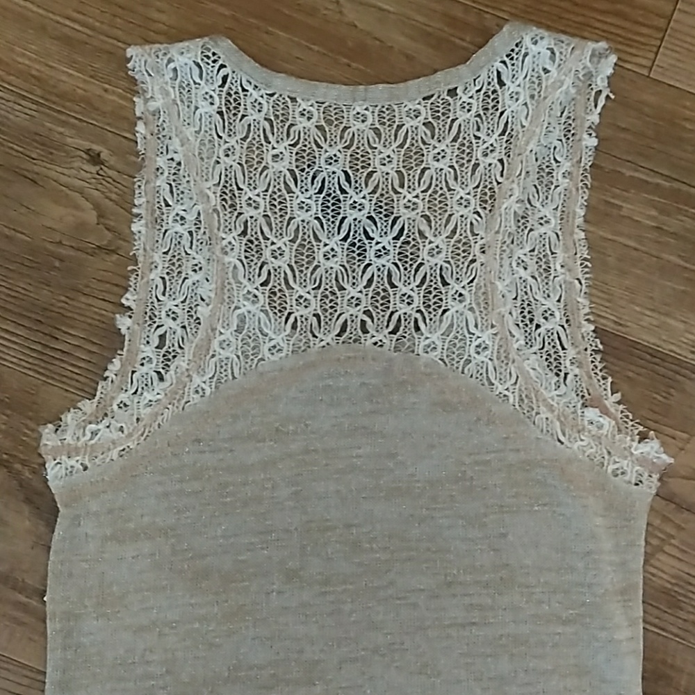 Miss Me Ivory Tan Gold Beaded Tank w Lace Straps🗝 - Picture 4 of 4