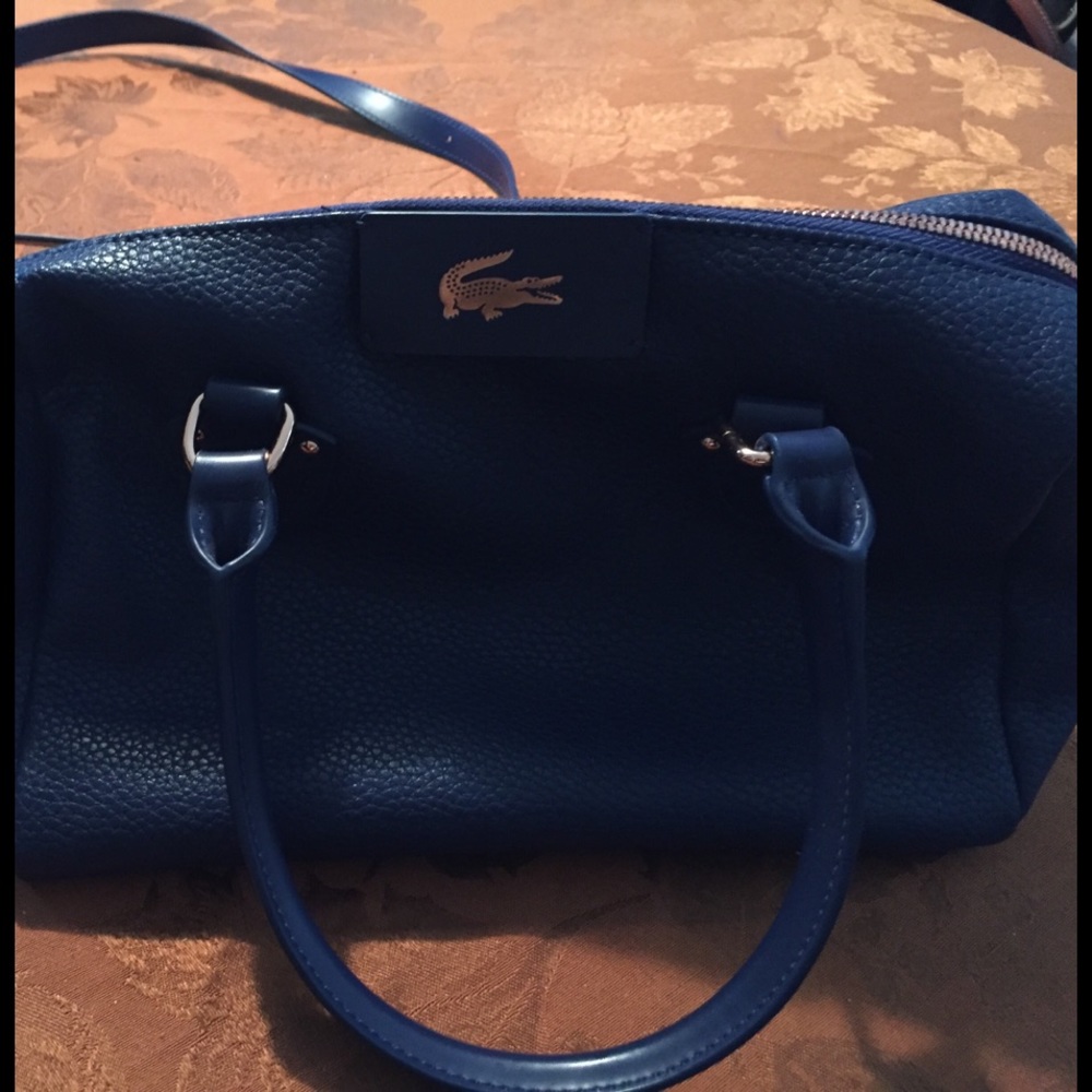 Lacoste pvc bag; blue with rose gold hardware