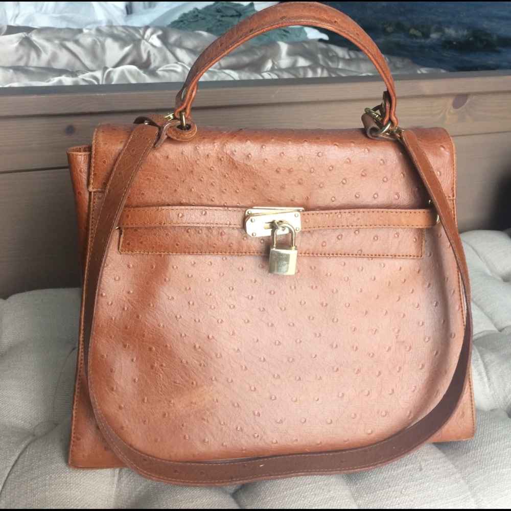 SOLD Beautiful Rich Ostrich Leather Bag with Lock