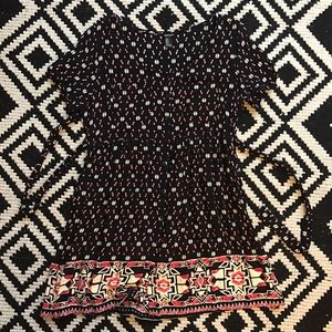 Black Patterned Button-Up Dress
