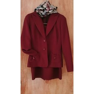 Bill Blass burgundy skirt & blazer suit