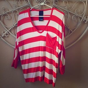 Red and ivory striped top