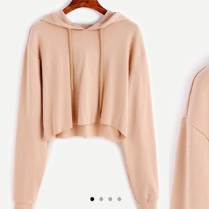Apricot hooded drawstring crop sweatshirt