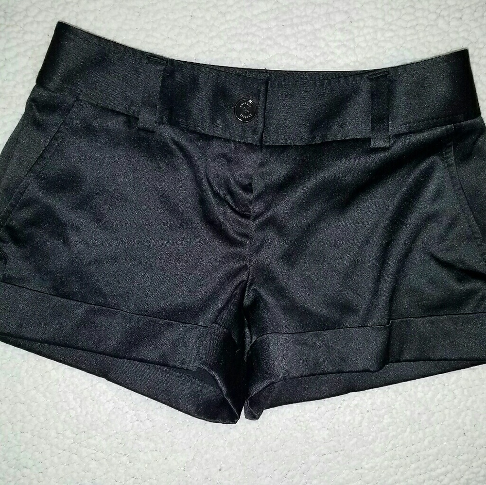 Black satin dress shorts with bottom cuff