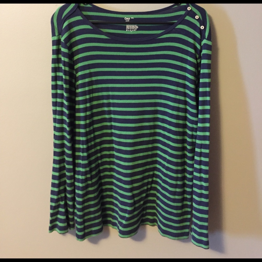 Gap navy and green stripe boatneck long sleeve top