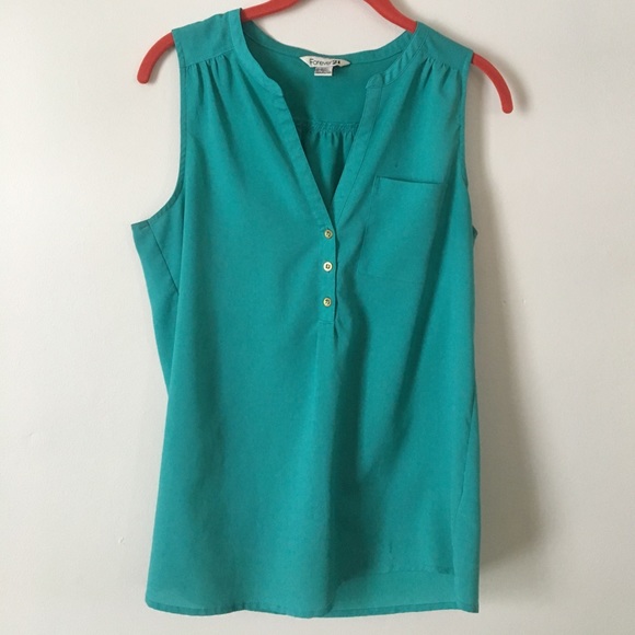 Forever 21 Tops - Turquoise chiffon shirt with gold buttons