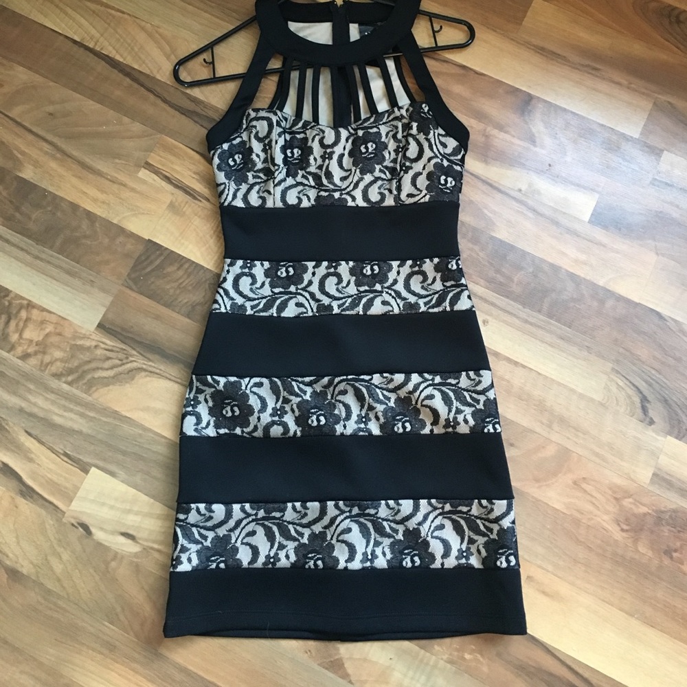 Black nude lace cocktail dress