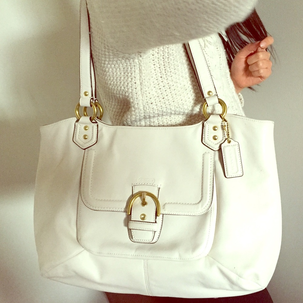 Coach Leather Belle Carryall Ivory Shoulder Bag