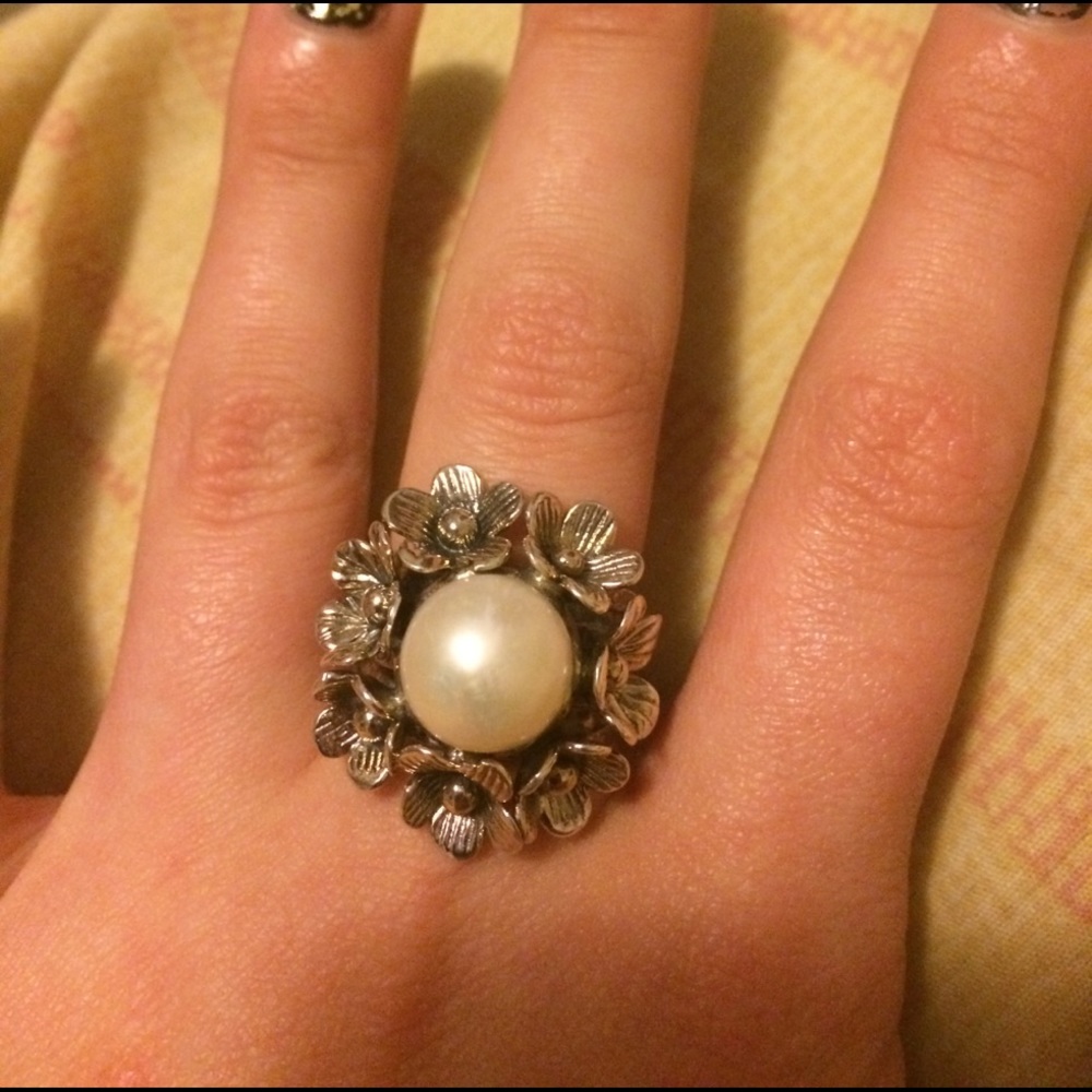Dogwood flower and pearl ring
