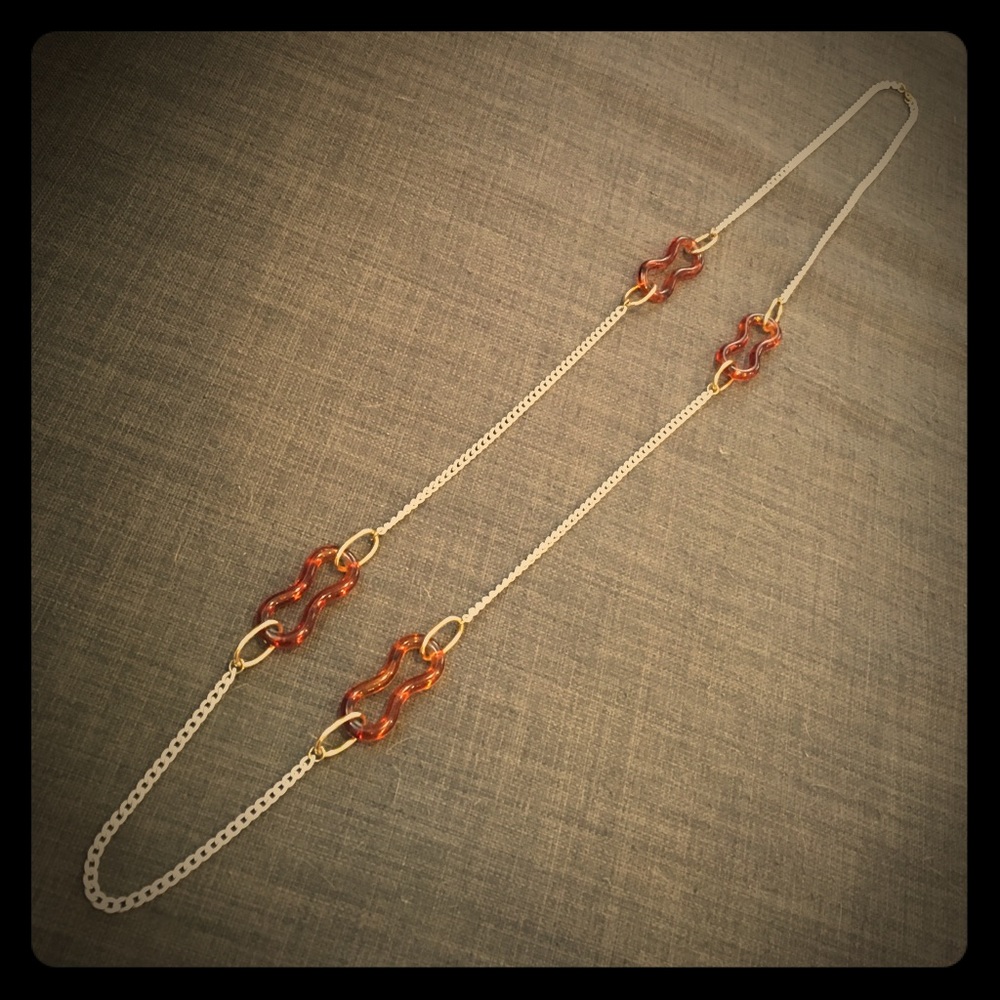 Vintage white chain necklace w amber resin links