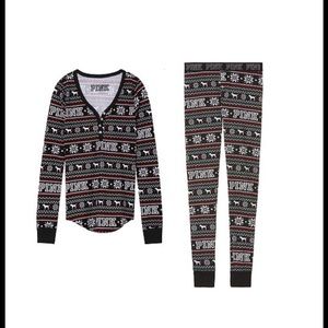 NEW!! VS PINK Thermal Sleep Henley & Leggings Set