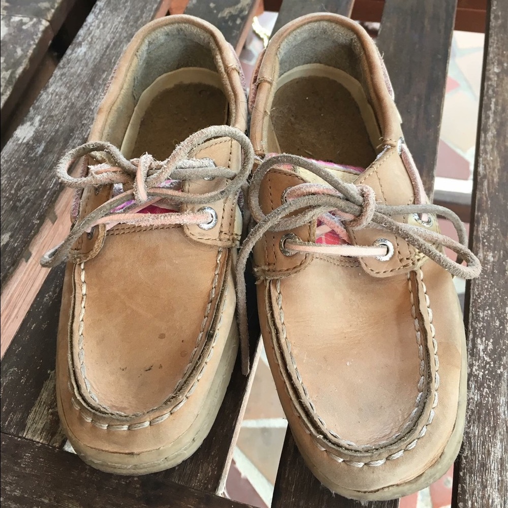 Sperry Topsider kids pink plaid shoes