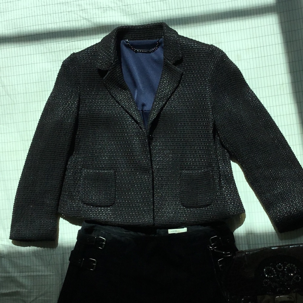 Ellie TAHARI crop jacket  cotton wool textured 4
